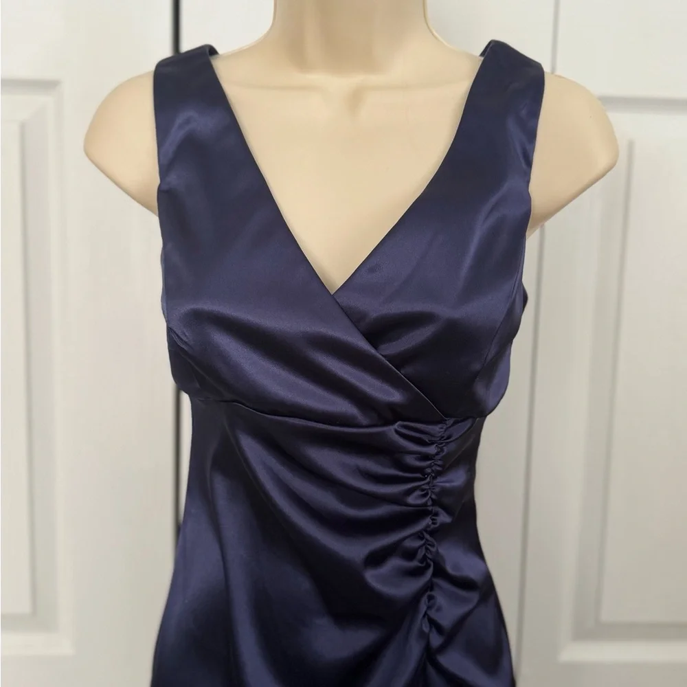 Betsy & Adam Midnight Blue Ruched satin Dress - Picture 2 of 5